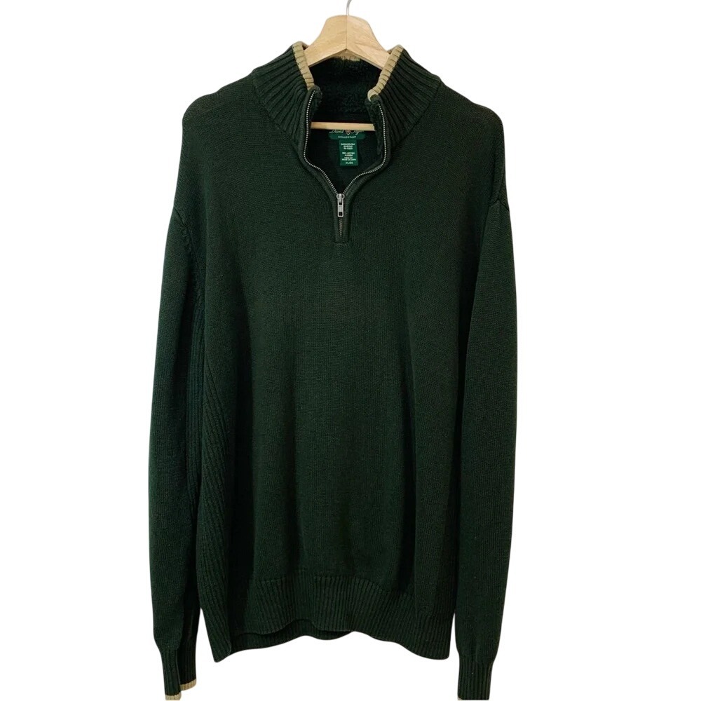 David Taylor  Rib Knit‎ 1/4 Zip Sweater Men XL Olive Green Fleece Collar Cotton